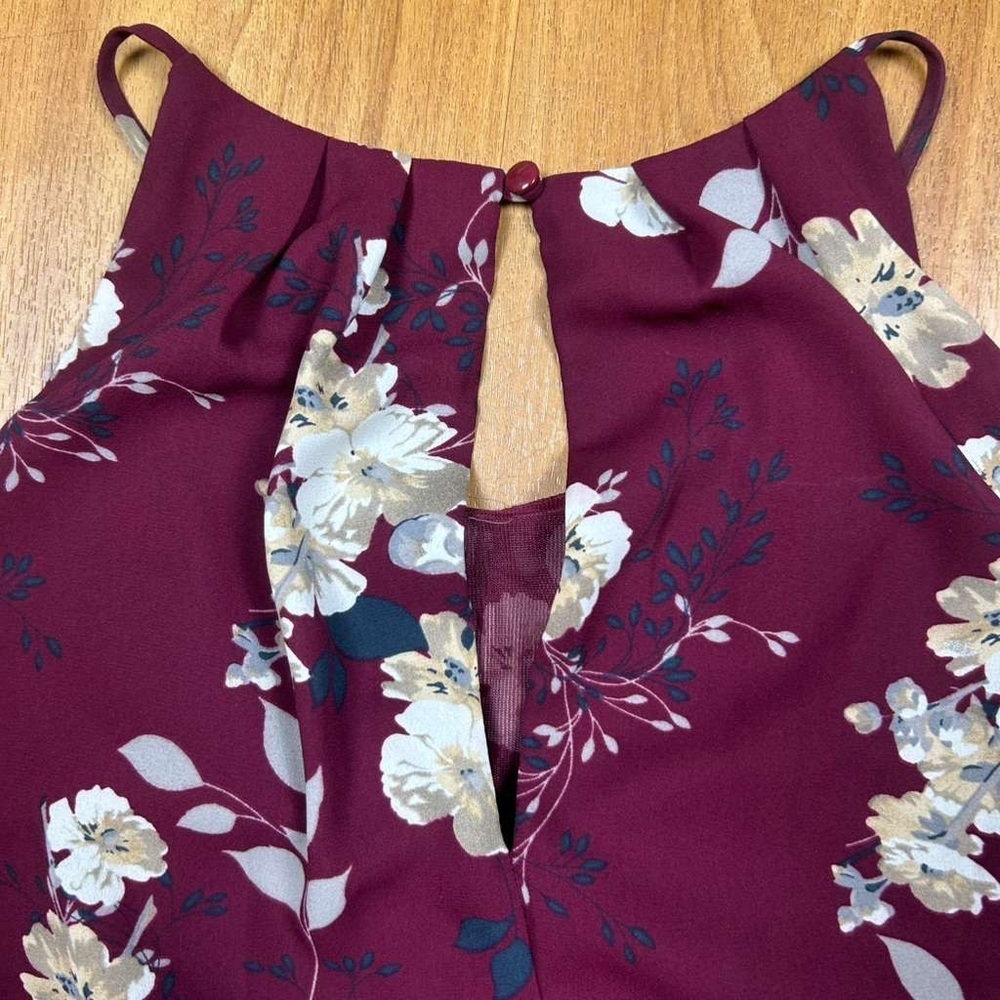 Lush Maroon Floral Mini Dress Women’s Size S - Sleeveless High Neck Swing Dress - Picture 4 of 8